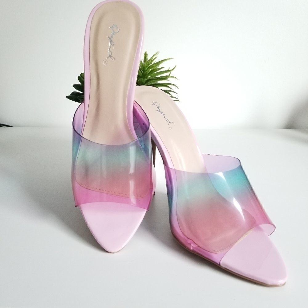 Qupid one band slide rainbow mule